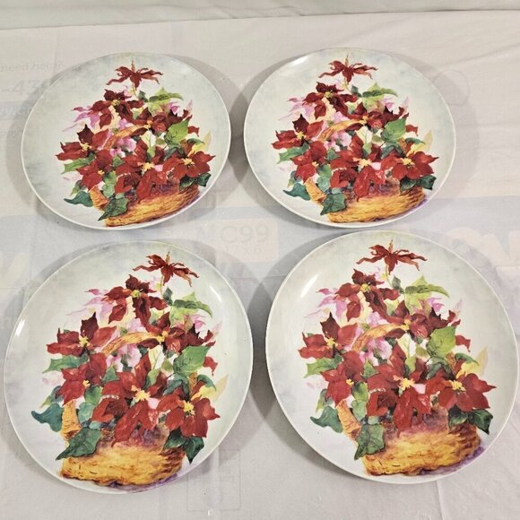 Formalities Baum Bros Poinsettia Basket Salad Dessert Luncheon Plates – Set of 4 - Picture 10 of 16